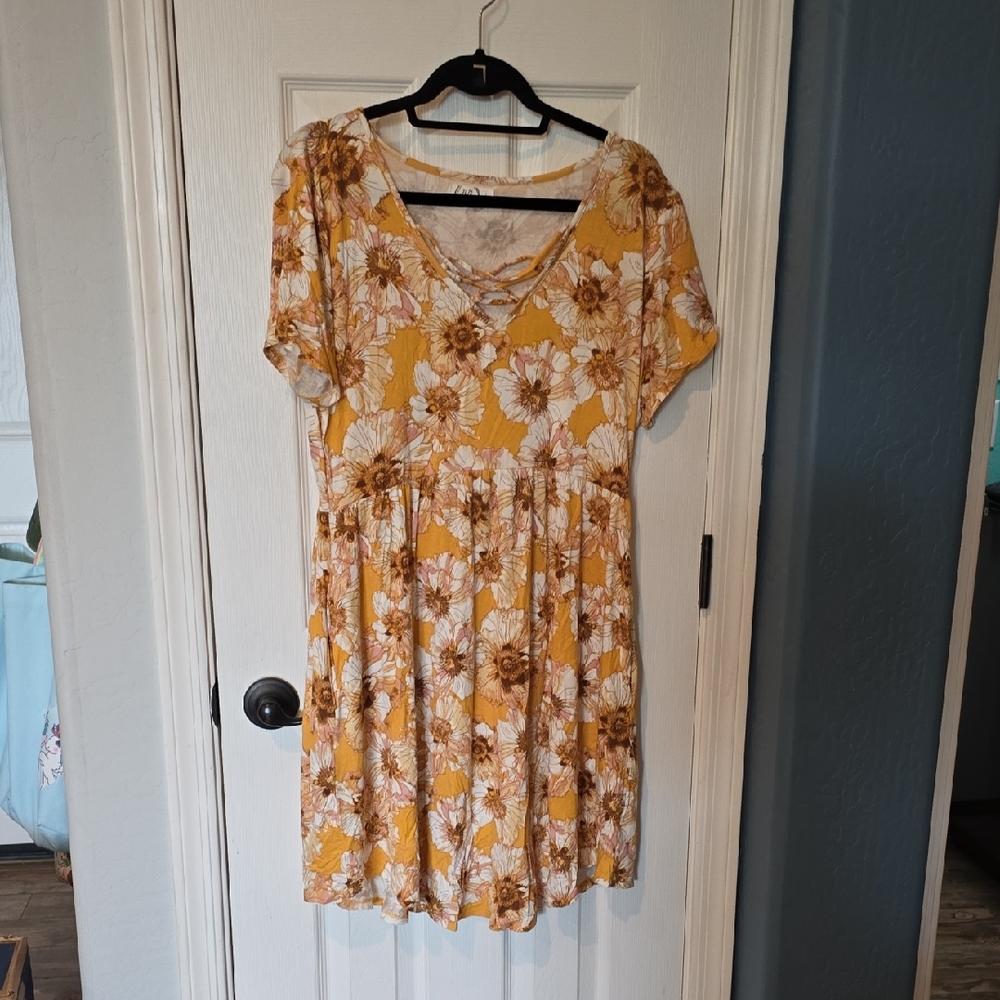 Maurices Yellow Floral Mini Dress L
